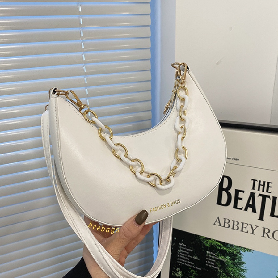 Túi Xách Nữ Thiết Kế Hình Mặt Trăng Màu Đen Và Trắng Phối Dây Xích | TX08 | Túi Mặt Trăng Có Dây Đeo Chỉnh Được Dễ Phối