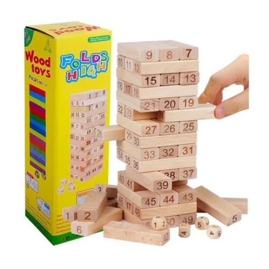 Trò Chơi Rút Gỗ Hộp Vàng_ 1 Bộ Loại Lớn 48 Thanh_ Kèm 4 Xúc Xắc, Xếp Hình Domino Giải Trí Cao