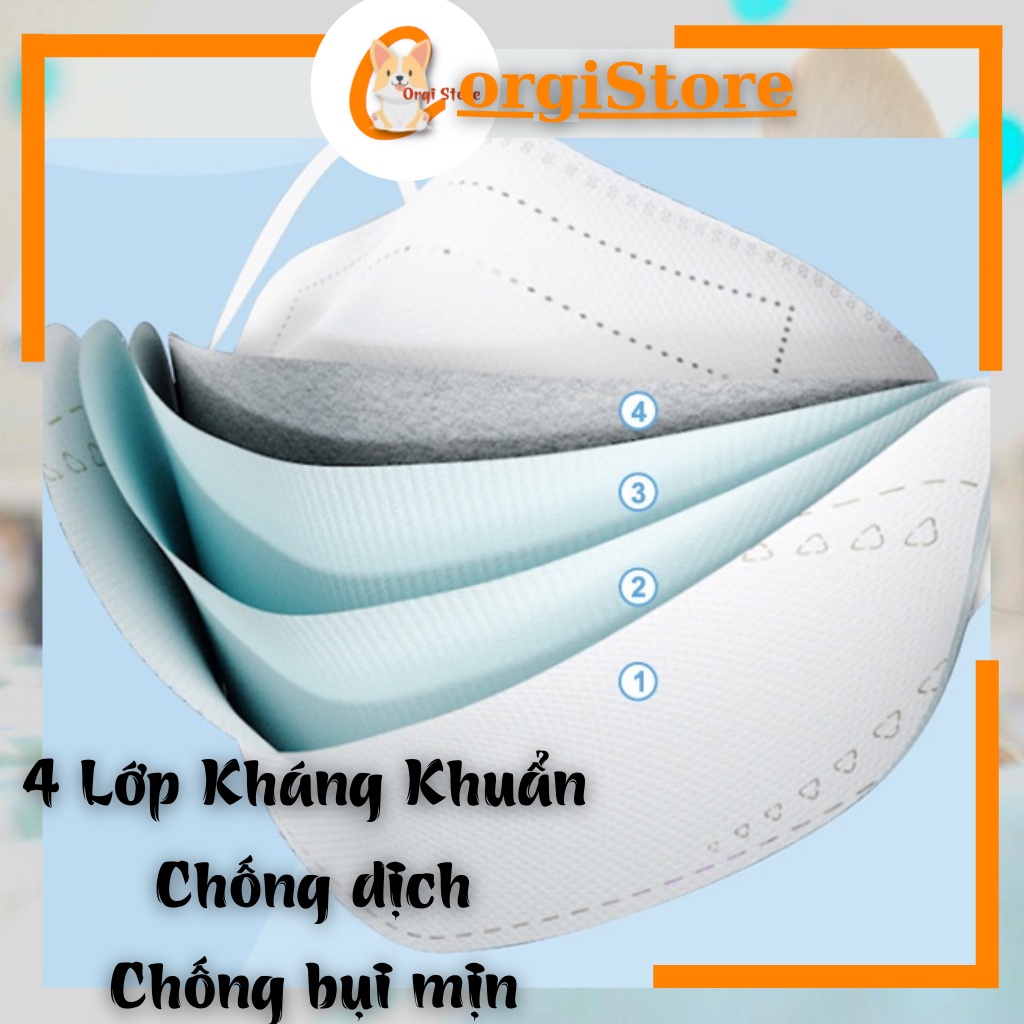 Combo 50 chiếc Khẩu Trang 4d KF94 Mask Hàn Quốc Mix Màu dây đeo chống đau tai - CorgiStore