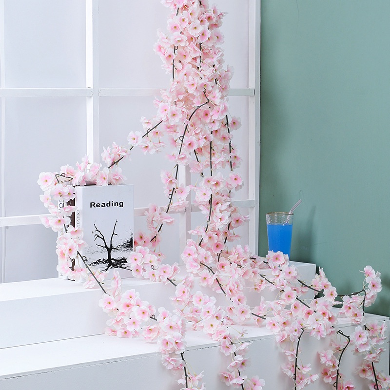 Dây Hoa Anh Đào Lụa 135 Bông Trang Trí Tường Tiệc Cưới