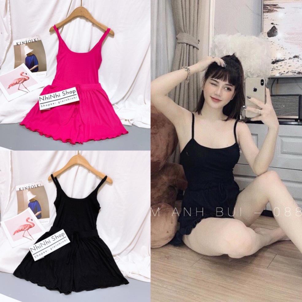 Bộ ngủ 2 dây thun tăm chất mát lạnh, Sét đồ ngủ hai dây sexxy co giãn BN0080 - NhiNhi Shop  ༷