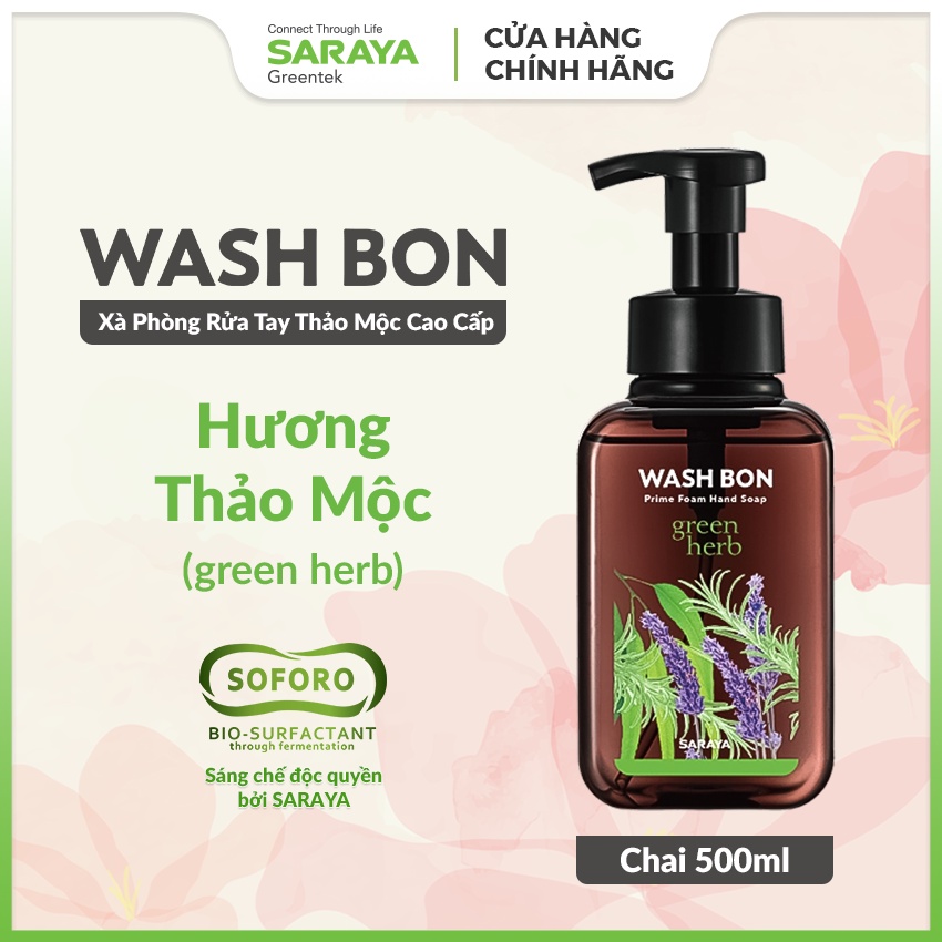 Xà phòng rửa tay thảo mộc tạo bọt Saraya Wash Bon hương thảo mộc, làm sạch và dịu nhẹ với da tay - 500ml