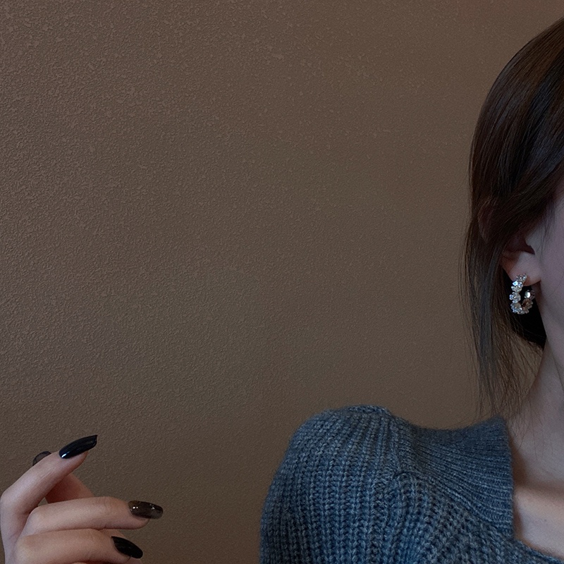 Bông Tai Mạ Bạc 925 Hình Hoa Dáng Chữ C Phong Cách Hàn Quốc Dành Cho Nữ