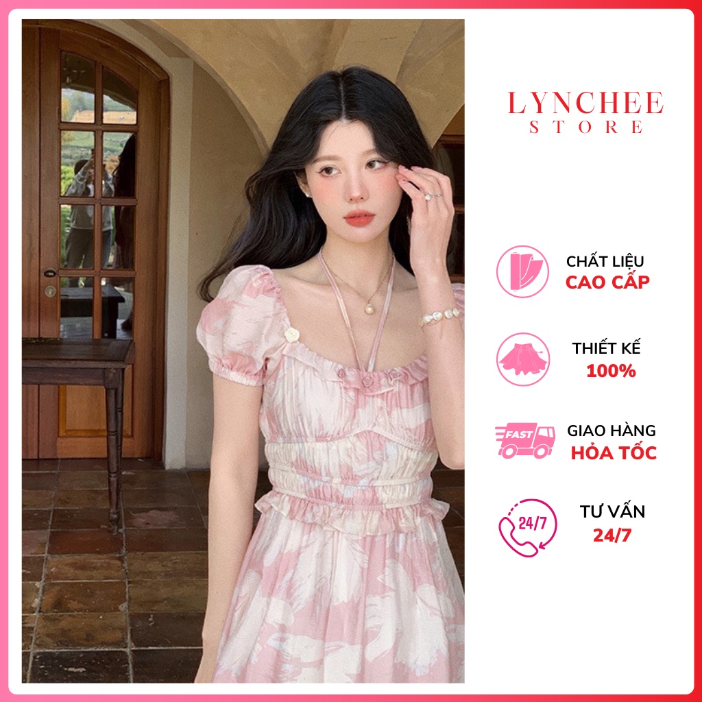 Đầm Maxi Hoa đi biển tay bồng,váy Maxi Cổ Vuông Tay Bồng đi biển siêu xinh - Lynchee Shop