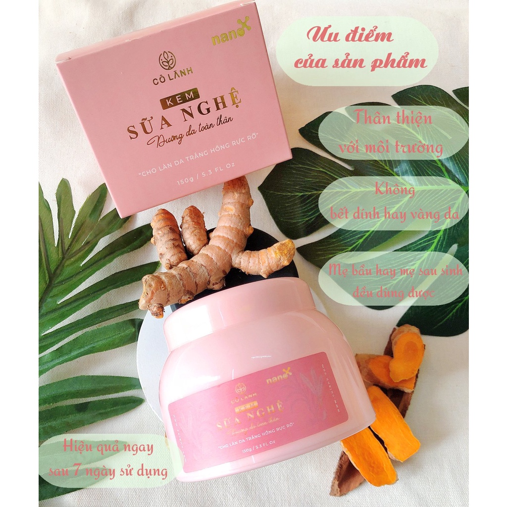 Kem dưỡng thể sữa nghệ Cỏ Lành dưỡng trắng, mờ thâm rạn, dùng được cho cả mẹ bầu, mẹ sau sinh