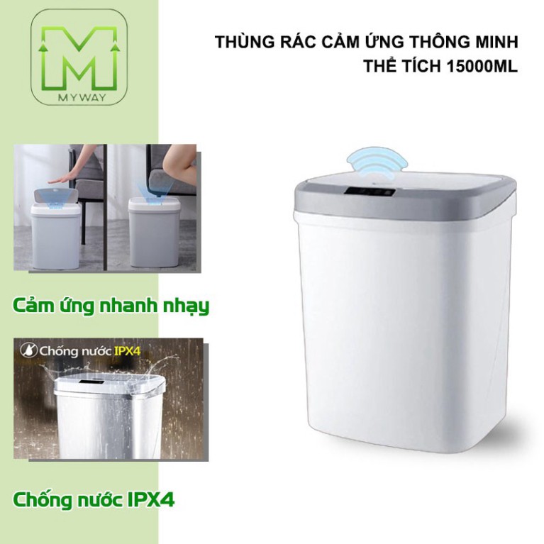 Thùng rác cảm ứng Xiwei dung tích 15L, thùng rác tự động mở sau 0.3s, sạc pin cổng DC thông dụng_Vimart