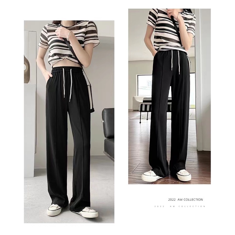 Quần Dài Lưng Cao Ống Rộng Chất Liệu Lụa Lạnh Thời Trang Mùa Hè Mới Cho Nữ