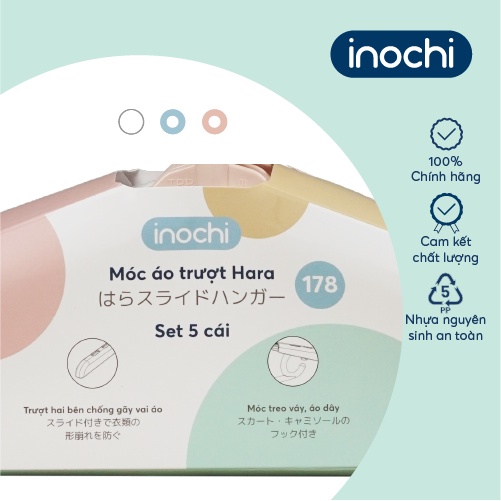 Móc áo trượt Inochi - Hara 178 màu Trắng/Hồng/Xanh