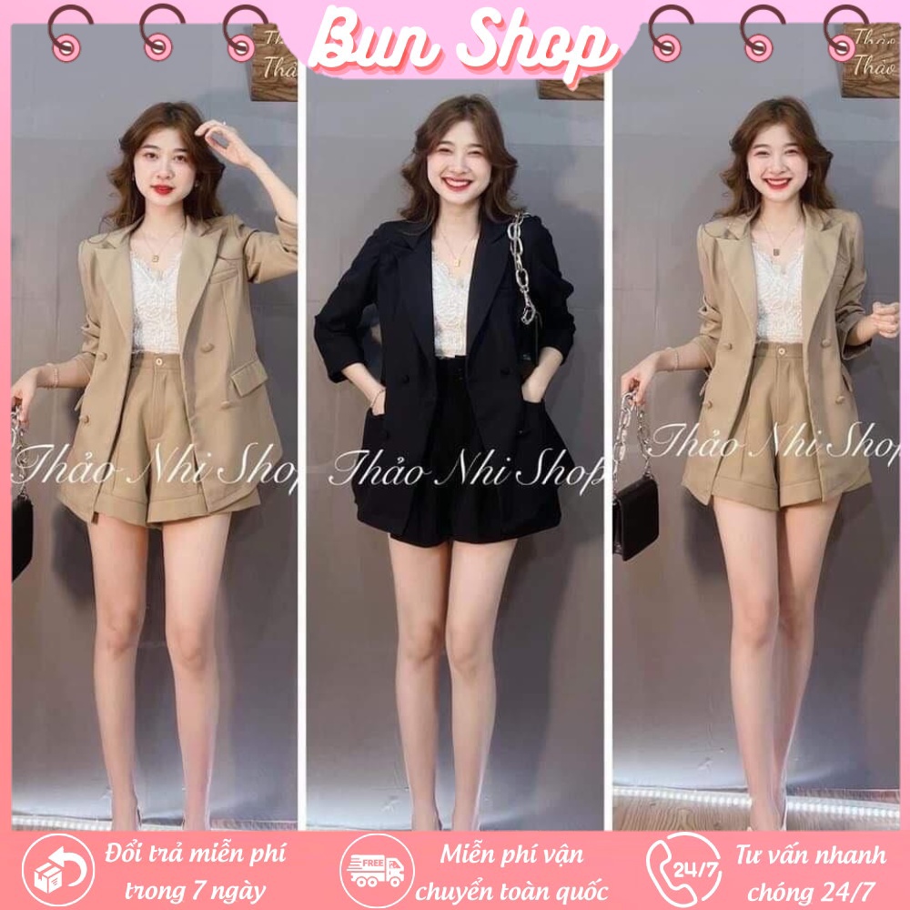 Áo vest nữ blazer + Quần short cạp cao ạp cao tôn dáng trẻ trung năng động, Chất vải kaki mềm Bun Shop20
