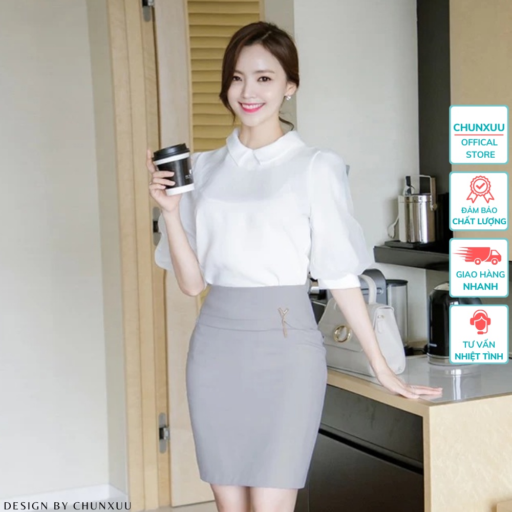 Áo sơ mi nữ trắng công sở tay phối voan Chunxuu, thiết kế nhẹ nhàng thanh lịch - XU11