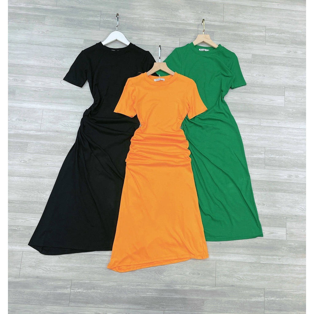 Váy body dúm li bên eo đầm bo dy dáng dài 3 màu-Minxy shop