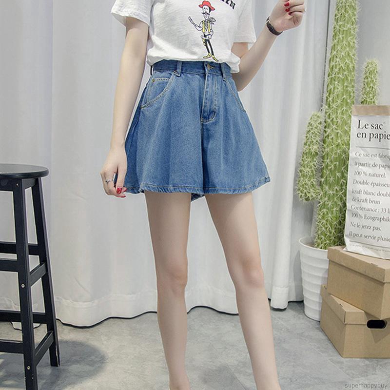 Quần short jean nữ lưng cao ống rộng