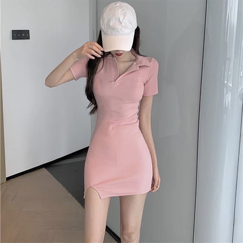 Váy Polo Xẻ Tà PEONYB Nữ [FREESHIP] 🌸 Đầm thun có cổ dáng suông ôm cộc tay màu pastel đẹp cá tính Ulzzang 🌸 | BigBuy360 - bigbuy360.vn