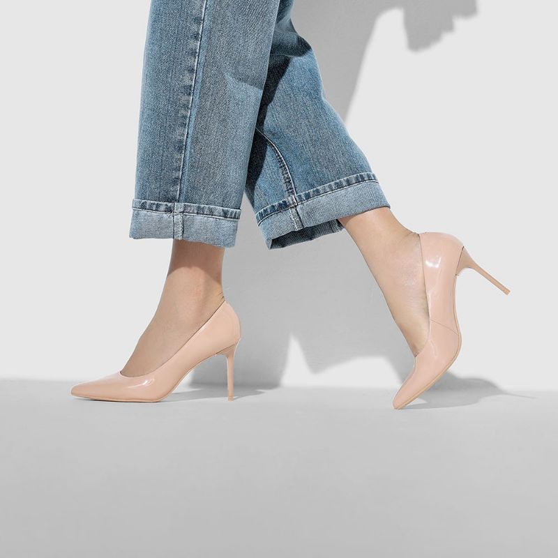 JUNO Giày Chính Hãng - Giày Cao gót Mũi Nhọn Đế Nhọn Da Bóng - Da Lì