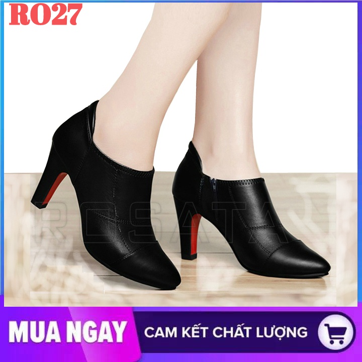 Giày boot nữ cổ thấp đế cao 7cm màu đen hàng hiệu rosata ro27