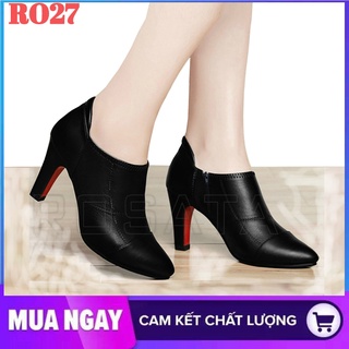 Giày boot nữ cổ thấp đế cao 7cm màu đen hàng hiệu rosata ro27