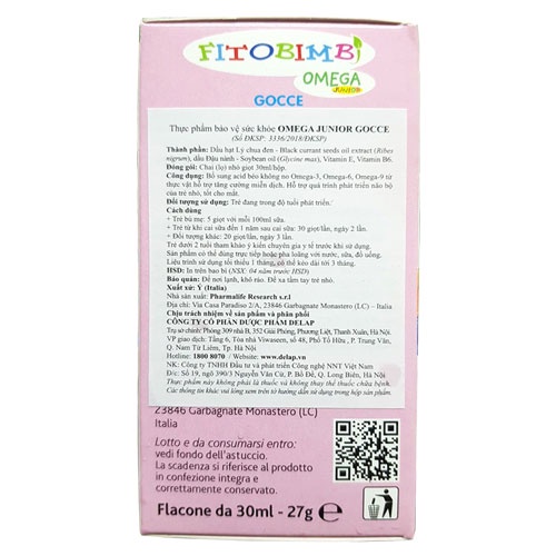 Fitobimbi Omega Junior- hỗ trợ tăng cường chức năng hệ miễn dịch và hỗ trợ phát triển não bộ và mắt của trẻ