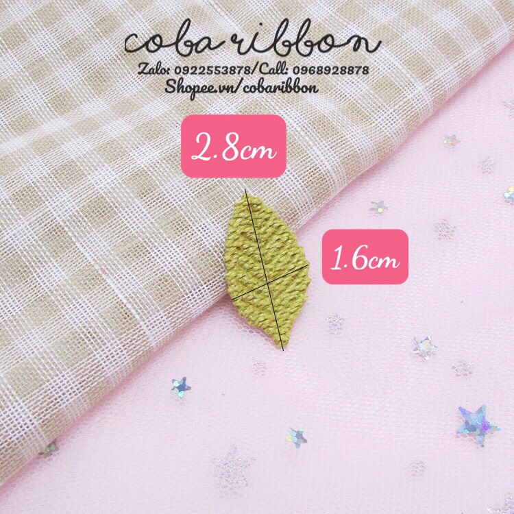 10 cái - Lá bằng vải len mẫu số 2, cỡ nhỏ dài 2.8cm, rộng 1.6cm