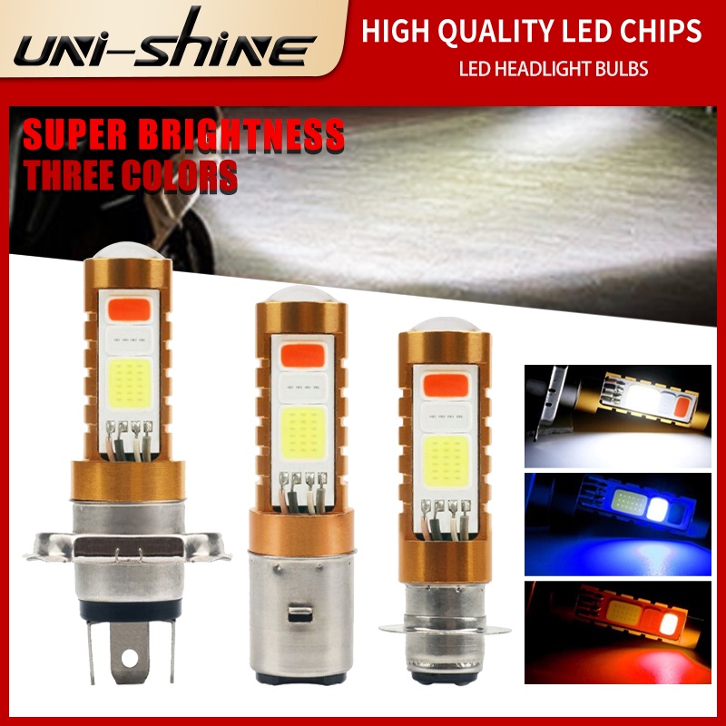 UNI-SHINE  (Three colors) Super Bright H4 Headlights BA20D P15D For Motorcycle Head Lamps COB Chip 3-Color RGB Strobe Front Bulbs 12v