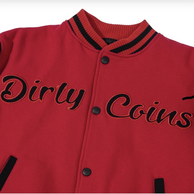 Áo Khoác DirtyCoins Embroidered Varsity Jacket Red Black - Áo Khoác Nỉ Bomber Unisex