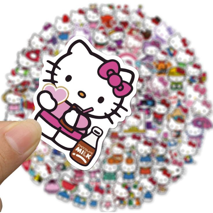 Sticker HELLO KITTY nhựa PVC không thấm nước, dán nón bảo hiểm, laptop, điện thoại, Vali, xe, Cực COOL #125