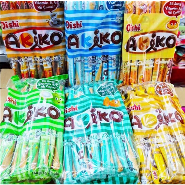 Túi 20 bánh snack Akiko Oishi Hương Vị cafe moka - Sữa - Sầu Riêng - Phô Mai - Trứng - Sữa dừa - Socola cam