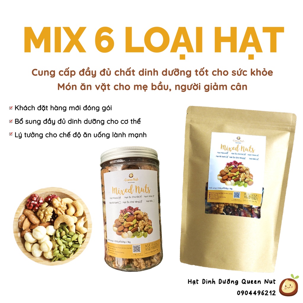 Mix Hạt Dinh Dưỡng 6 loại hạt sấy chín ăn liền 500g / Ăn vặt mẹ bầu - Ăn vặt Healthy