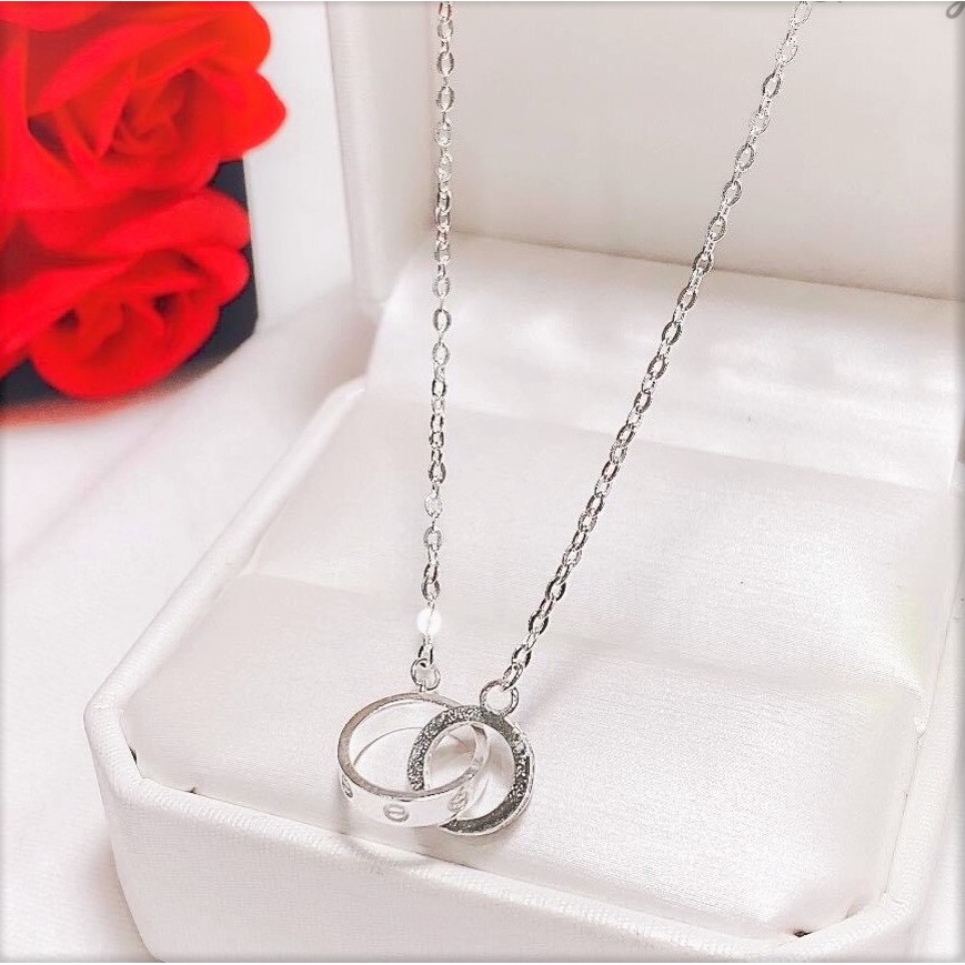 Dây chuyền bạc nữ Evasilver, mặt 2 hình tròn lồng nhau, Vòng cổ chất liệu bạc ta sang trọng
