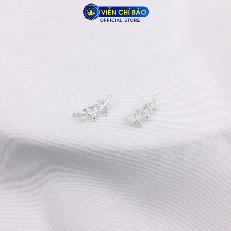 Bông tai bạc nữ cành lá kẹp vành nạm đá chất liệu bạc 925 thời trang phụ kiện trang sức Viễn Chí Bảo B400246