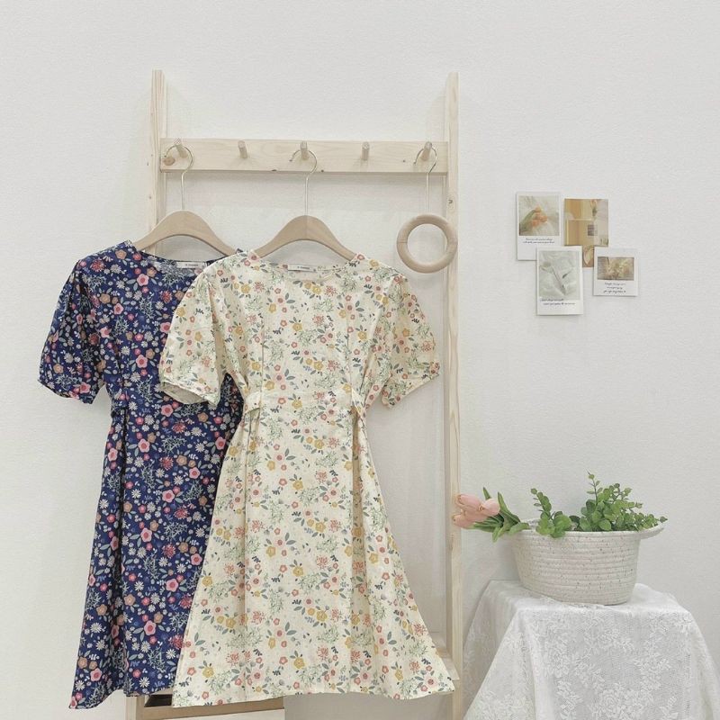 Đầm hoa thô dây eo.