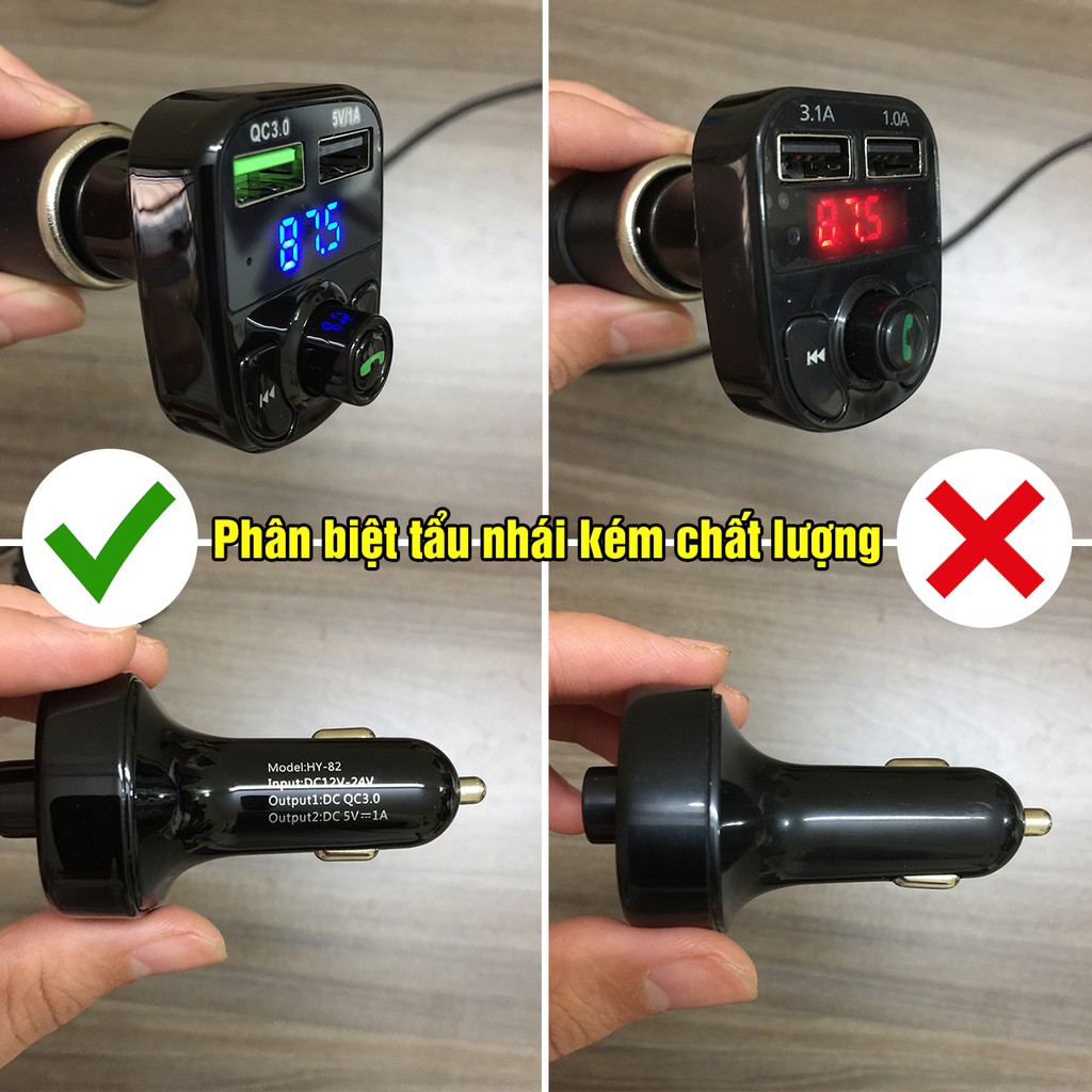 Tẩu nghe nhạc bluetooth Hyundai HY82, nhạc lossless, sạc nhanh QC3.0 - Tẩu sạc xe ô tô thông minh - Khải Huy Scar