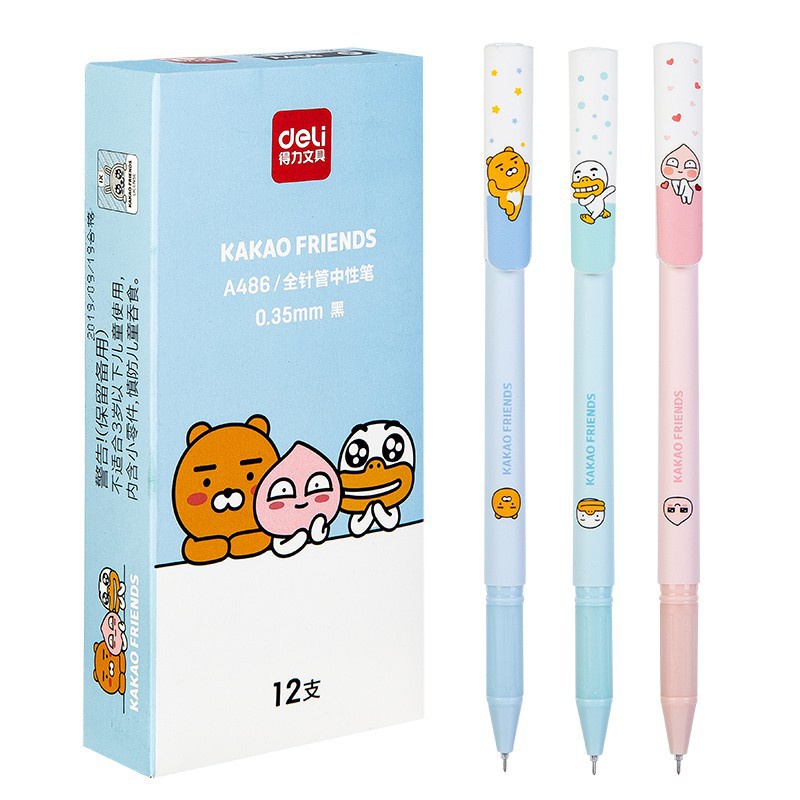 Set 3 Bút Bi Mực Đen Ngòi 0.5mm Hình Kakao Friends Dễ Thương Cho Văn Phòng Trường Học C7103
