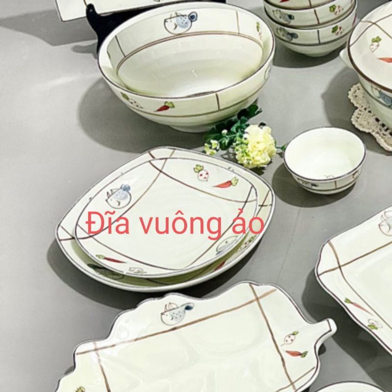 Bán lẻ bộ bát đĩa vẽ củ quả men kem.Hàng gốm sứ Bát Tràng.