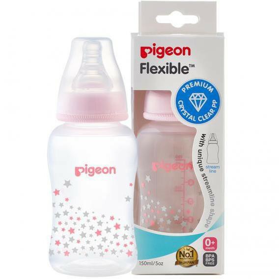 Bình sữa cổ hẹp Pigeon PP Streamline hình ngôi sao hồng/ xanh 150ml