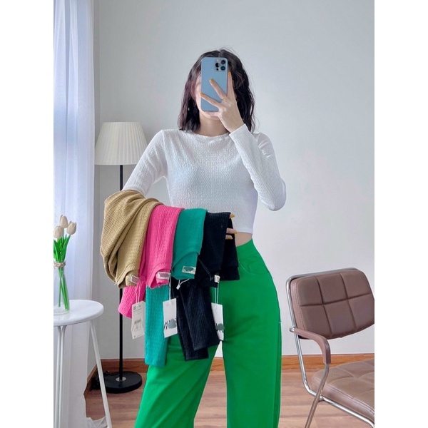 Áo Croptop tay dài chất thun xốp- HÀNG CHUẨN SHOP H.N.M STORE