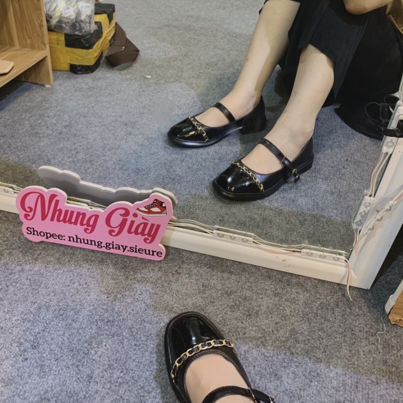 Giày búp bê nữ marry janes vá mũi,giầy lolita nữ mũi tròn phối xích đế cao 3cm