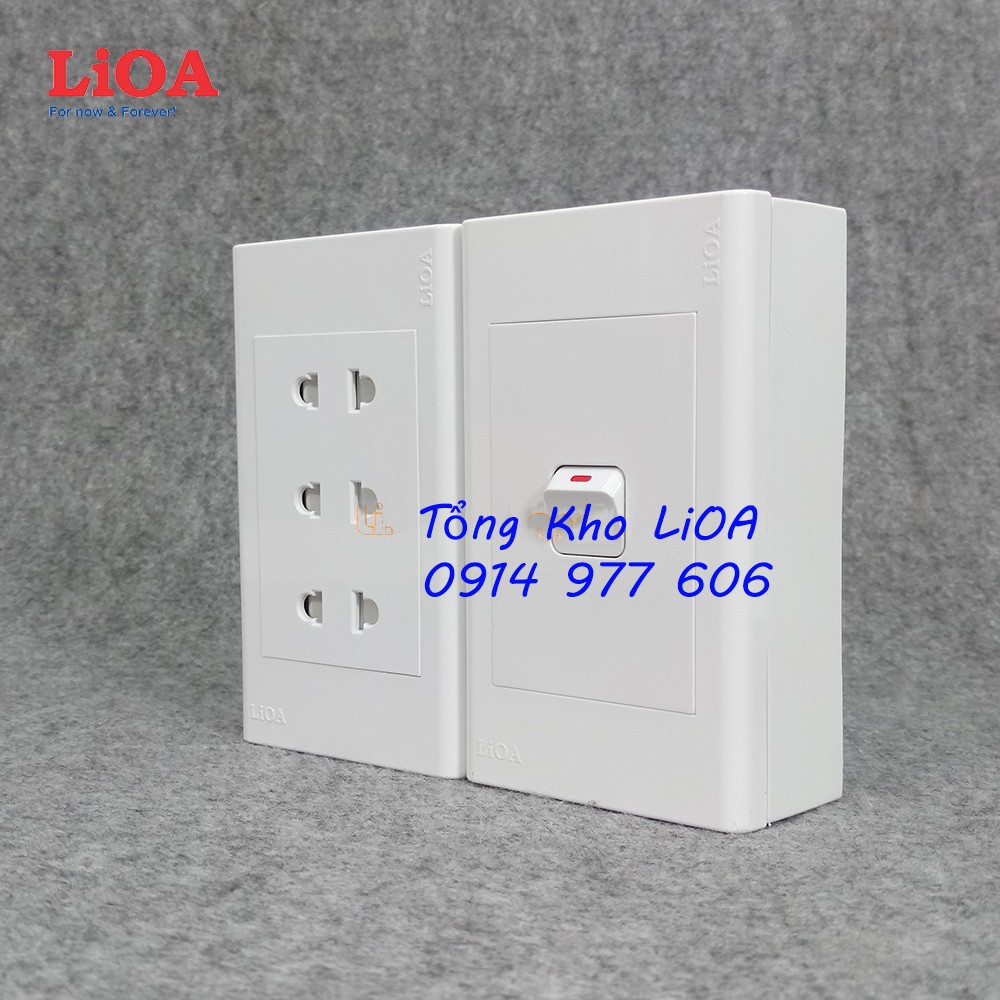 Combo ổ cắm điện ba 2 chấu LiOA 16A 3520W + 1 công tắc điện - Lắp nổi