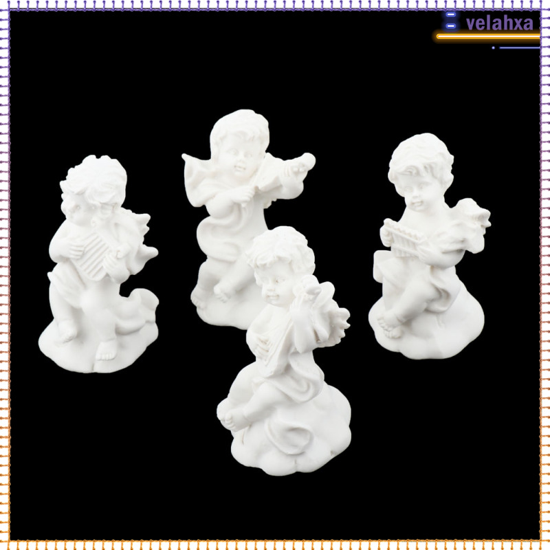 4Pcs 1/12 Scale Dollhouse Ornaments White Angel Music Performer, Collectible Miniature Figurines for Home Office Outdoor Decor, 1.57x1.57x2.36inch