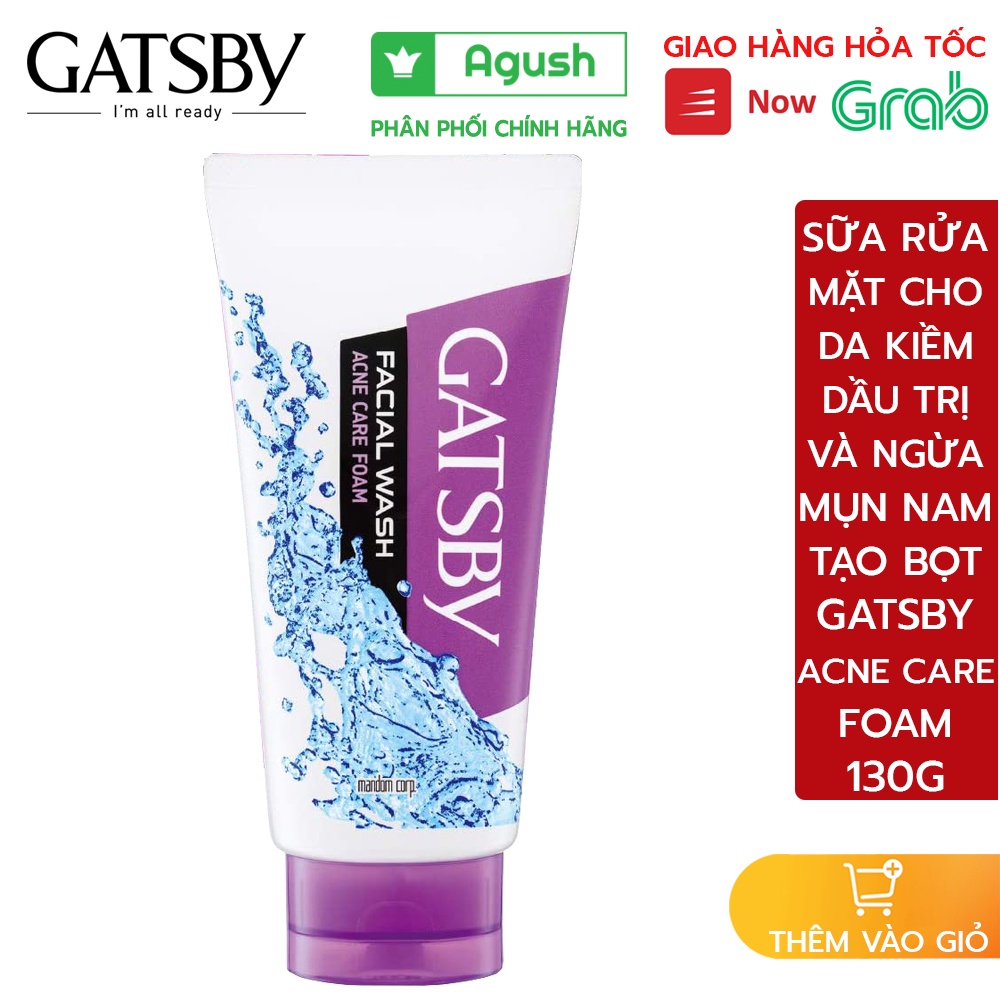 Sữa rửa mặt nam giới da dầu ngừa mụn chính hãng Gatsby Facial Wash Acne Care Foam chai 130g tẩy tế bào chết tạo bọt rẻ