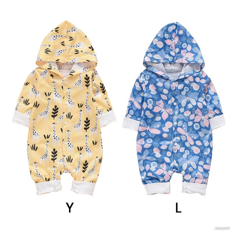 Bộ Áo Liền Quần Hoodie In Hoa Dễ Thương Cho Trẻ Sơ Sinh 0-18 Tháng Tuổi