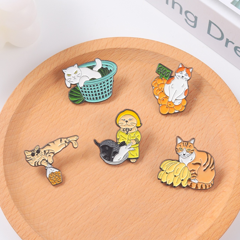 Ghim cài áo Qihe Jewelry hình chú mèo hoạt hình 5 kiểu dáng khác nhau tùy chọn