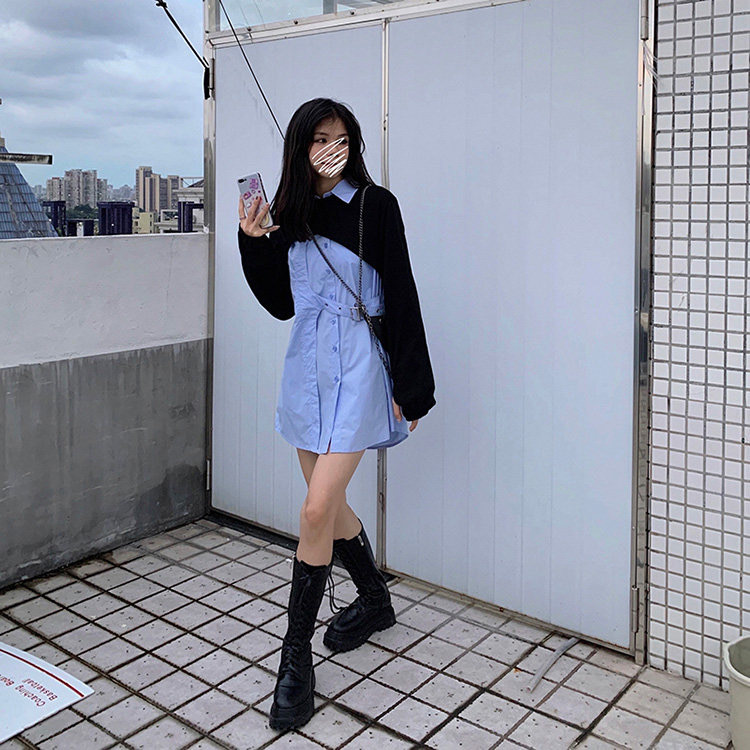 Blue shirt autumn korean loose long sleeve shirt