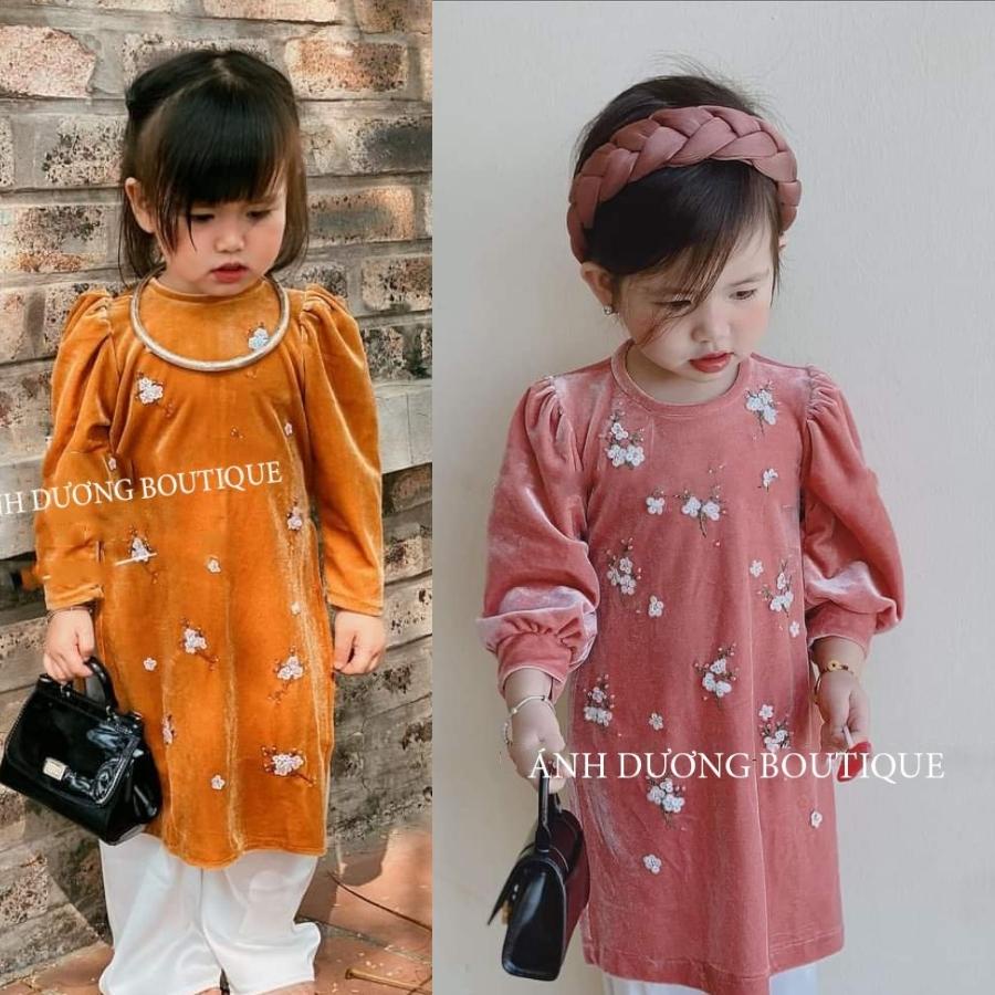 ❍Bộ Áo Dài Cách Tân Hoa Đào Chất Liệu Nhung Cao Cấp Đủ Size - AD025