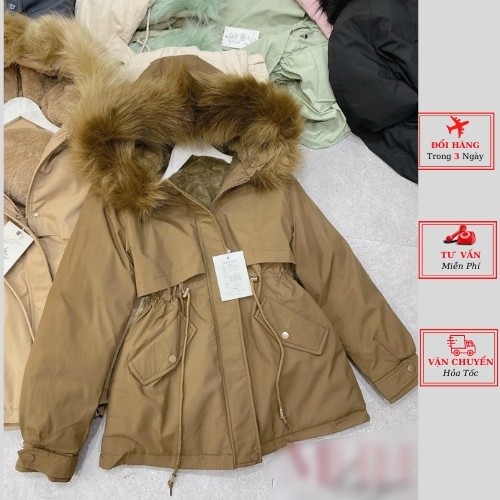 Áo parka nữ lót lông có mũ tháo rời cao cấp ulzzang Hàn Quốc mùa thu đông