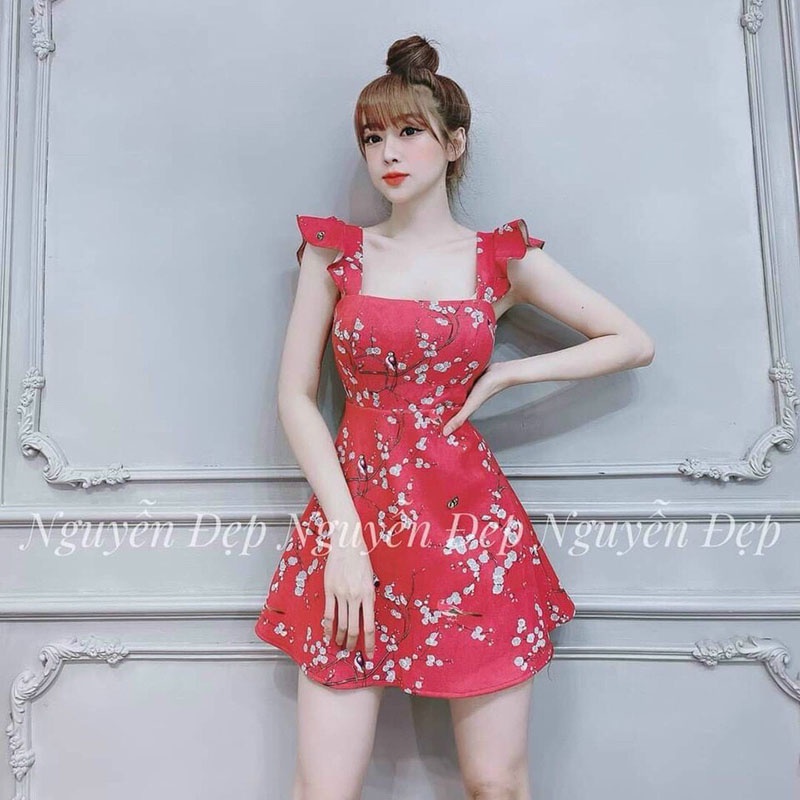 Đầm Xòe Hoa Đào Có Mút Ngực Thun Dẻo In 3D