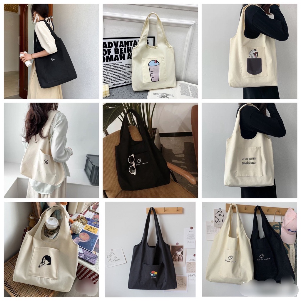 Túi tote túi vải canvas nữ đựng vừa laptop cỡ lớn đeo vai phong cách Hàn Quốc thời trang ulzzang-Haka store