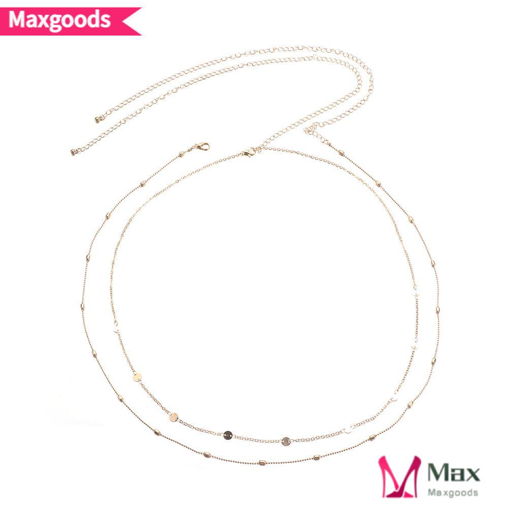 MAX=&gt; New Gift Trendy Double Layer Accesspries Multi Chain Sequins Belly Chain Fashion Bikini Belts Body Jewelry for Women Waist Link Necklaces Shiny