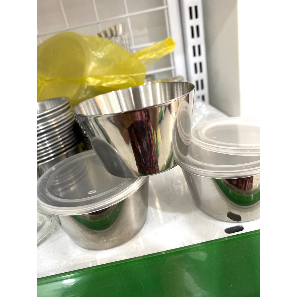 Bộ 10 khuôn inox 304 làm flan kèm nắp nhựa