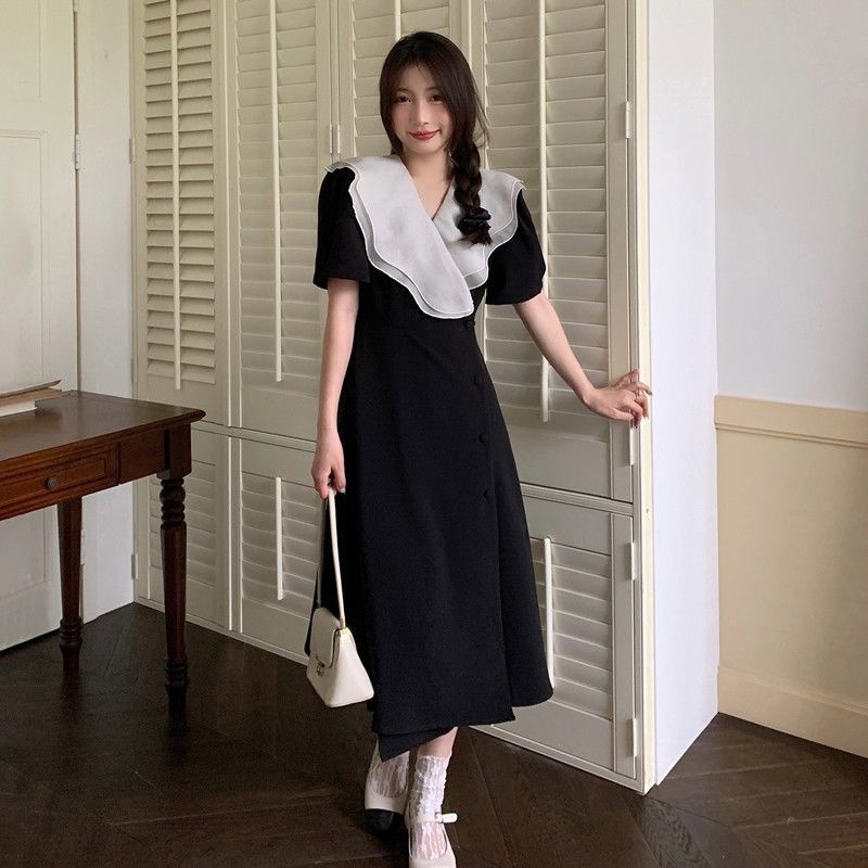 Đầm Chữ A Tay Phồng Phối Bèo Thời Trang Mùa Hè Phong Cách Pháp Sang Trọng Cho Nữ