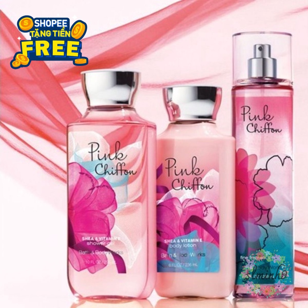 PERFUME Xịt Thơm Có Nhũ Bath And Body Works Pink Chiffon 236ml sʟᴜᴏɴɢᴍɪɴʜ Ⓡ